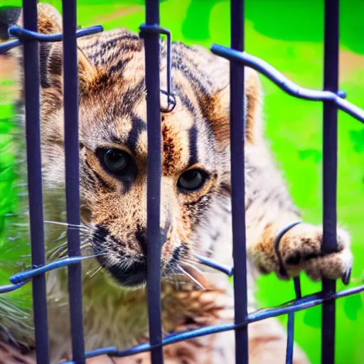 Prompt: a furry behind bars at the zoo