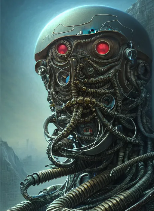 Image similar to closeup portrait shot of cthulu as a robot in a scenic dystopian environment, intricate, elegant, highly detailed, centered, digital painting, artstation, concept art, smooth, sharp focus, illustration, artgerm, tomasz alen kopera, peter mohrbacher, donato giancola, joseph christian leyendecker, wlop, boris vallejo