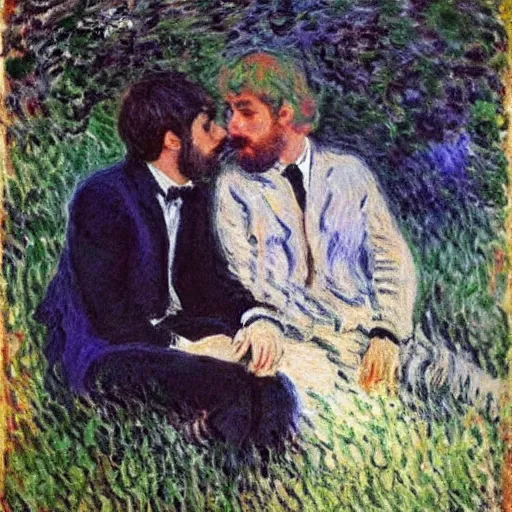 Image similar to gay lovers in 1 9 7 0 by claude monet