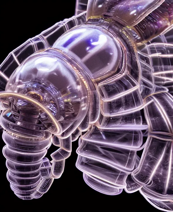 Image similar to intricate opulent transparent clear see - through portrait of handsome masculine isopod, fractal, neon lights, circuitry, dense machinery environment, ultra realistic, concept art, pop art, photorealistic, octane render, 8 k, unreal engine. art by nori inoguchi and sam kaplan and zachary goulko and christopher marley and artgerm and alphonse mucha