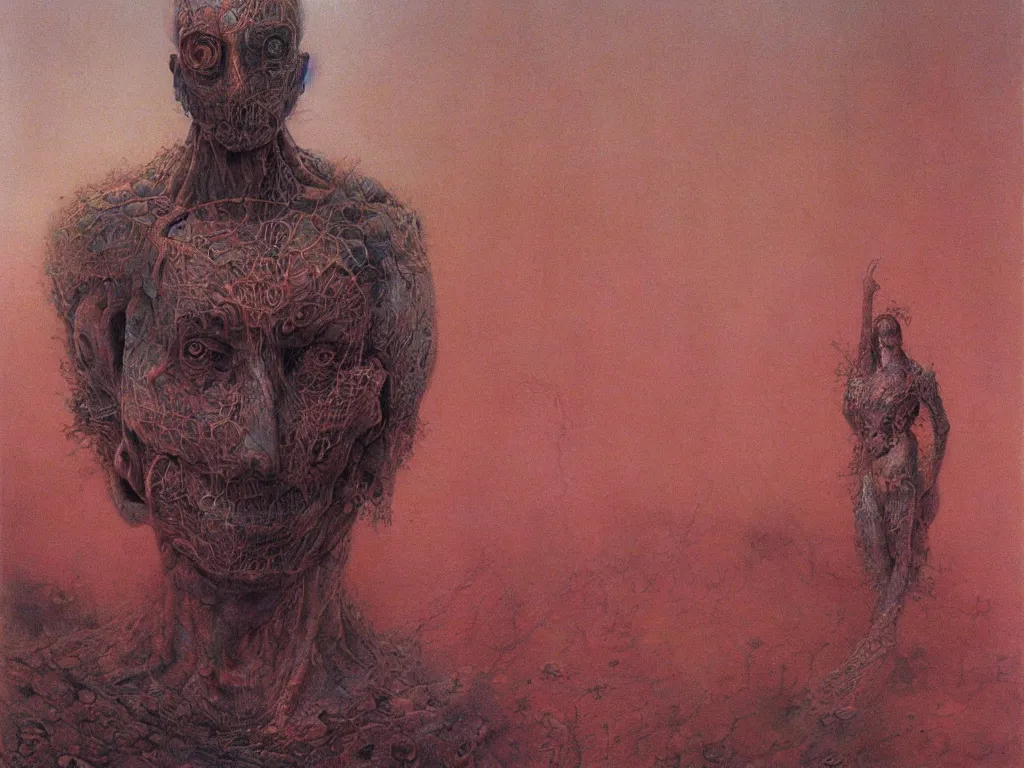 Prompt: Portrait of an loriciferan human hybrid. Painting by Wayne Barlowe, Beksinski.