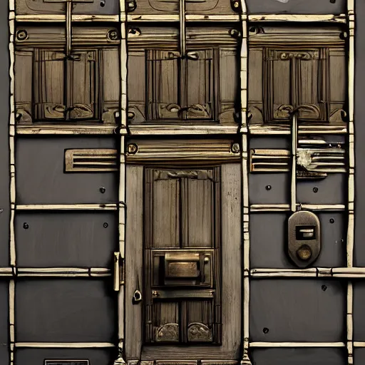 Prompt: one hundred doors with latches, concept art, trending on artstation, highly detailed, intricate, sharp focus, digital art, 8 k