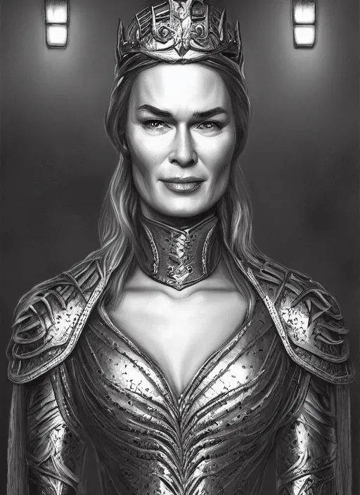 Prompt: cersei lannister by anne stokes and larry elmore, detailed matte painting, realistic portrait, symmetrical, highly detailed, digital painting, artstation, concept art, smooth, sharp focus, illustration, cinematic lighting, 8 k resolution