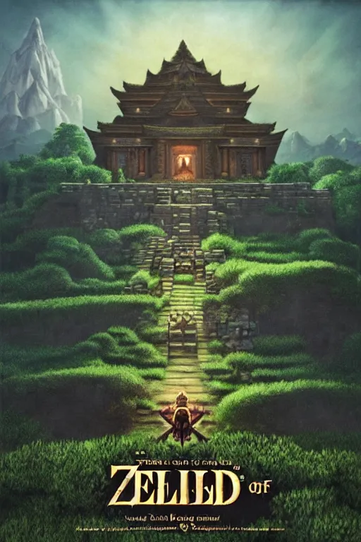 Image similar to Legend of Zelda Majora’s box artwork of a temple by Gregory Crewdson, Matte painting, trending on artstation and unreal engine