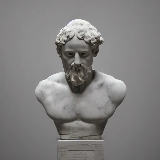 Image similar to ” marble bust of a man who figure out the meaning of life, [ facial expression, emotion, face, photoreal, ultra detail, intricate, masterpiece, dslr, museum ] ”