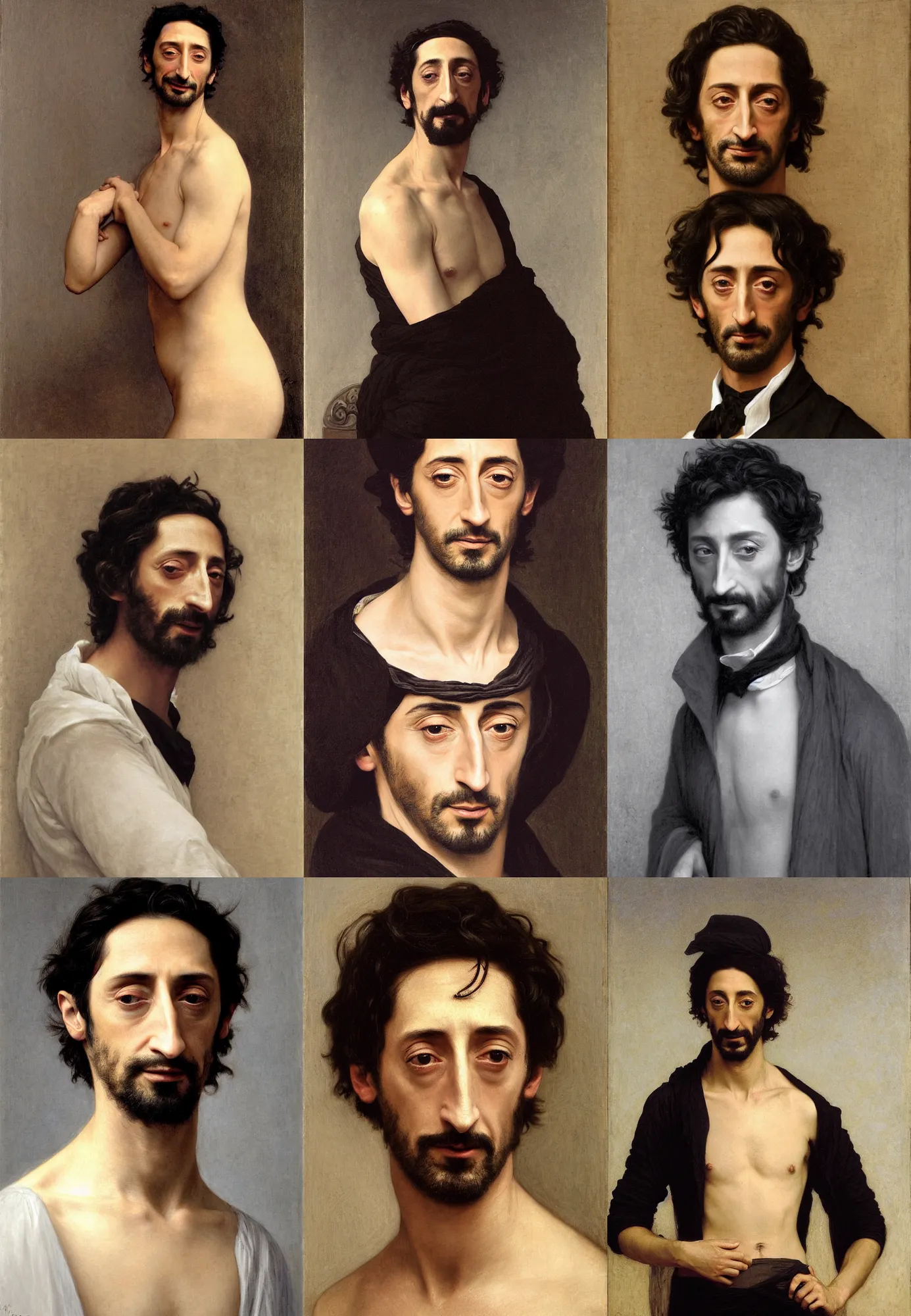 Image similar to portrait of adrien brody by william bouguereau