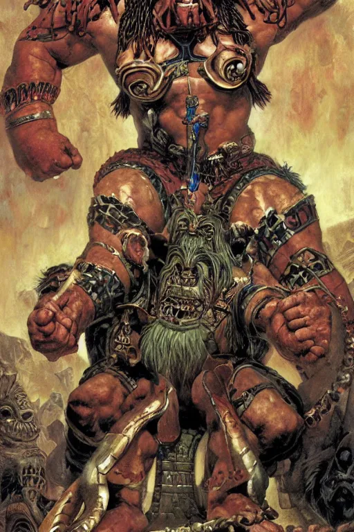 Prompt: hulking brute mayan demon on throne, by alex ross and jack kirby and sergey kolesov and jason fabok and lawrence alma tadema and norman rockwell and greg staples and rick berry and jeremy man