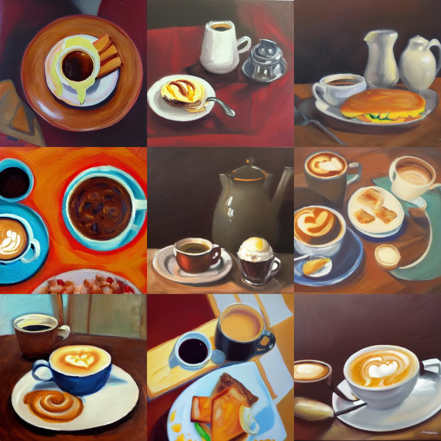 Prompt: oil painting of breakfast with coffee