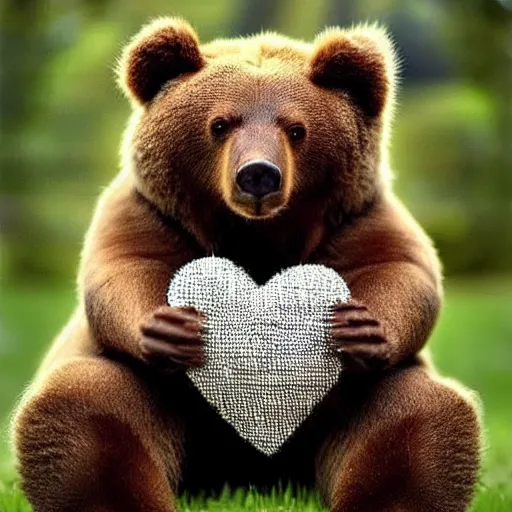 Prompt: Bear holding a heart, cute, love,