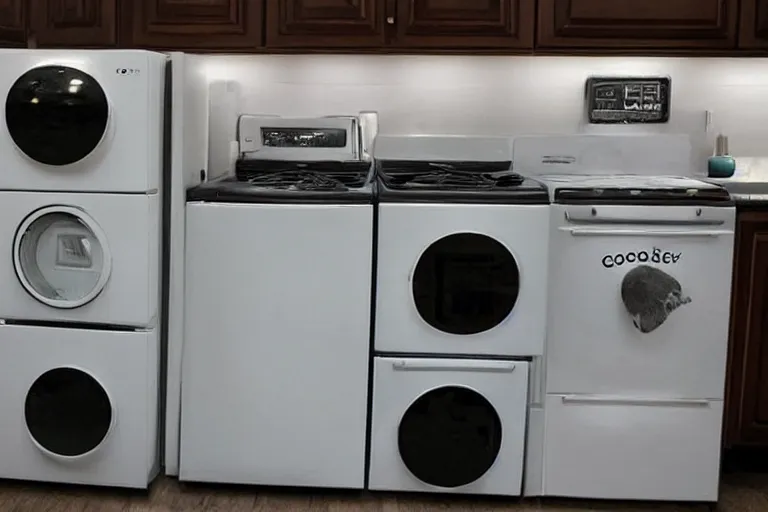 Prompt: googly eyes on appliances