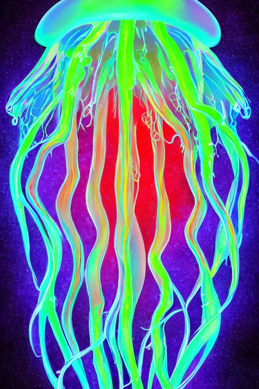Image similar to luminescent jellyfish, symmetrical, highly detailed, digital art, sharp focus, trending on art station, lava lamp