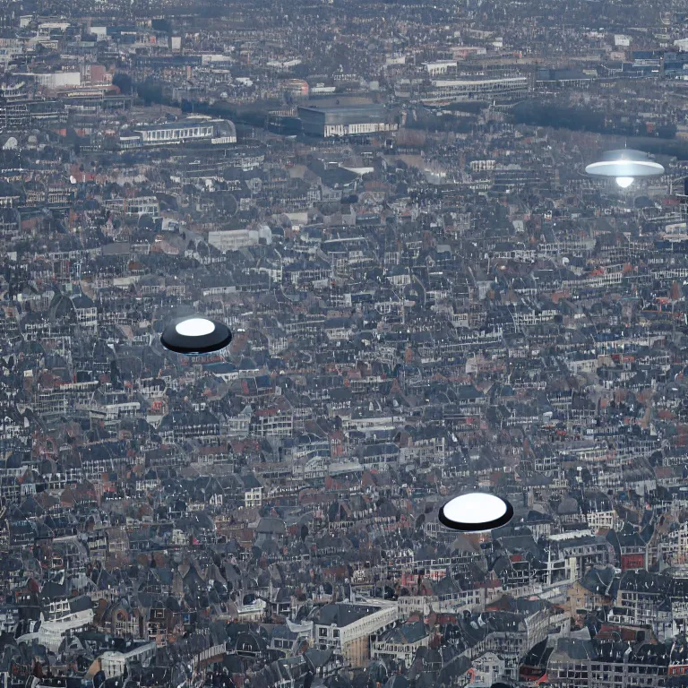 Prompt: a ufo hovering over Amsterdam