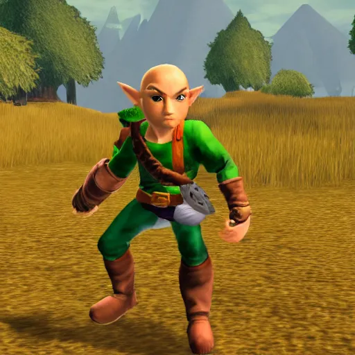 Image similar to character screenshot of dana white, npc, ocarina of time, field, 3 6 0 p, bokeh, legend of zelda, detailed, dialog text