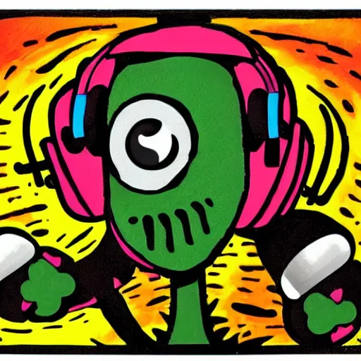 Image similar to Pop Wonder NFT - Alien Bog Friendly Monster Wearing Headphones, Art