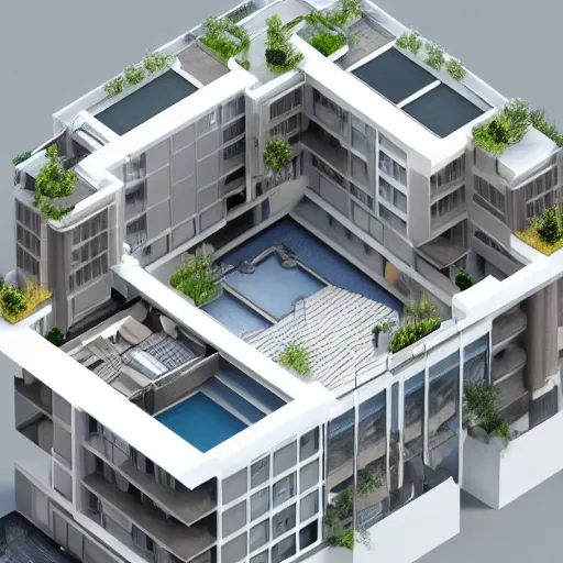 Prompt: large penthouse, luxury, 3d render, blender, floorplan