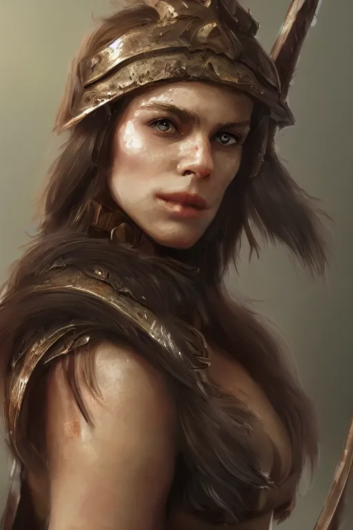 Prompt: head and shoulders portrait of a barbarian female high quality focus by wlop