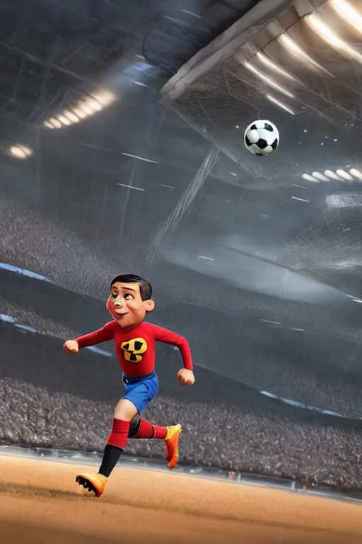 Prompt: pixar man cristiano ronaldo running from a soccer field | glamorous oily soft polished rich ornate modern | weta disney pixar movie still photo | hi - fructose, sci fi fantasy, smooth, octane render, sharp focus, artstation, concept art | artgerm, mucha, rutkowski, feng zhu, wlop, loish