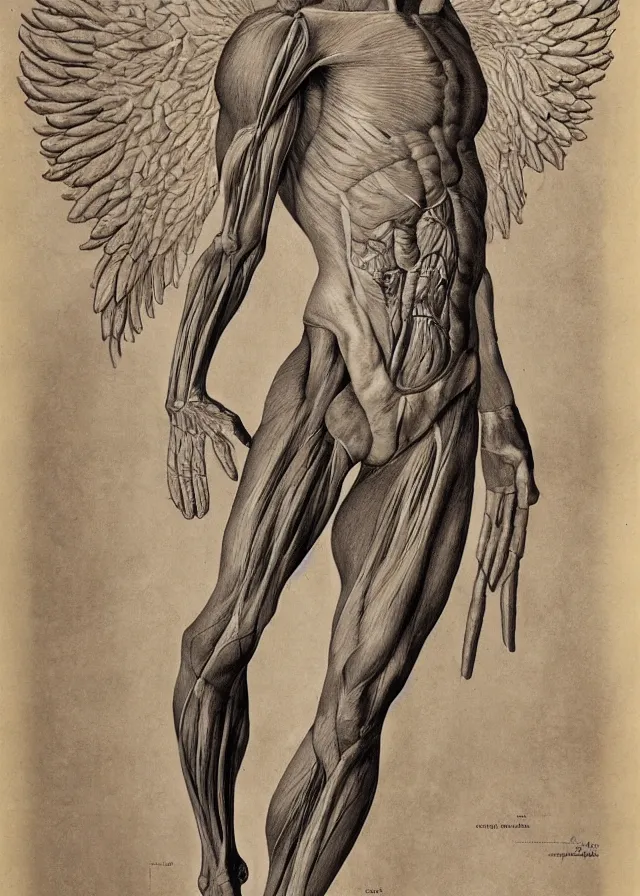 Prompt: a detailed biological anatomy of an angel, medical illustration