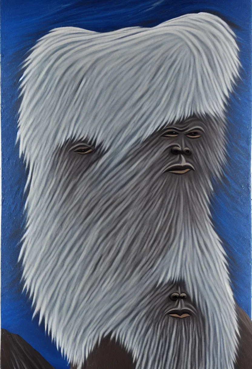 Image similar to inuit oil painting of a yeti, thick textured paint