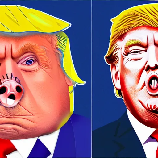 Image similar to donald trump in the form of a fat pig, highly detailed digital art, photorealistic