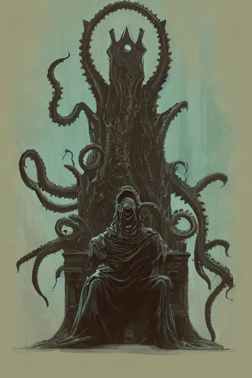 Image similar to lovecraftian king on a throne, digital art, in the style of greg rutkowski, trending on artstation