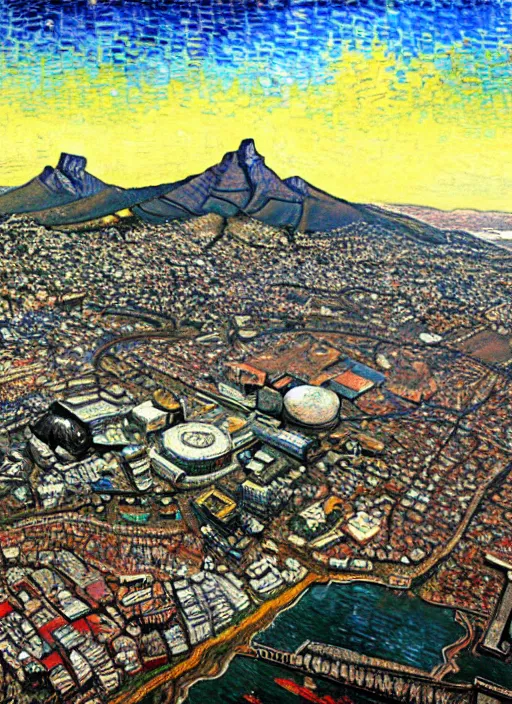 Image similar to hyper realistic cape town city,. painted by vincent van gogh and chiara bautista and norman rockwell and greg rutkowski weta studio, and lucasfilm