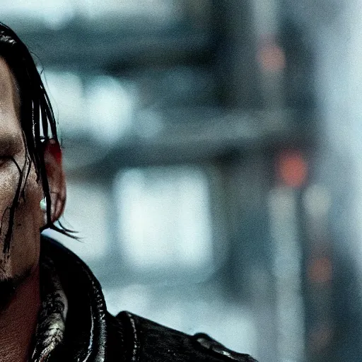 Prompt: Movie still of Johnny Depp as ((the punisher)) in Gears of War, splash art, movie still, detailed face, photorealistic facial features, cinematic lighting, dramatic, octane render, long lens, shallow depth of field, bokeh, anamorphic lens flare, 8k, hyper detailed, 35mm film grain