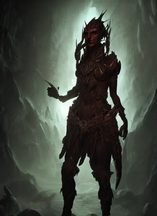 Image similar to A fantasy comic book style portrait painting of a eerie dark elf in a cavern setting, unreal 5, DAZ, hyperrealistic, octane render, RPG portrait, ambient light, dynamic lighting