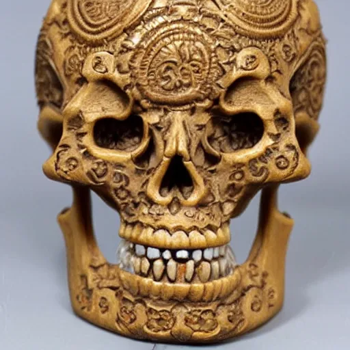 Prompt: intricately carved human skull, intricate ornament, baroque style, Oriental ornament