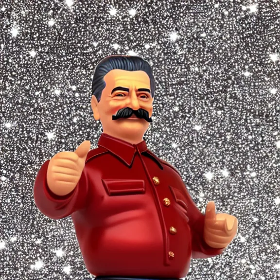 Prompt: stalin glitter plastic figurine commerical, white background, close angle, 3d render