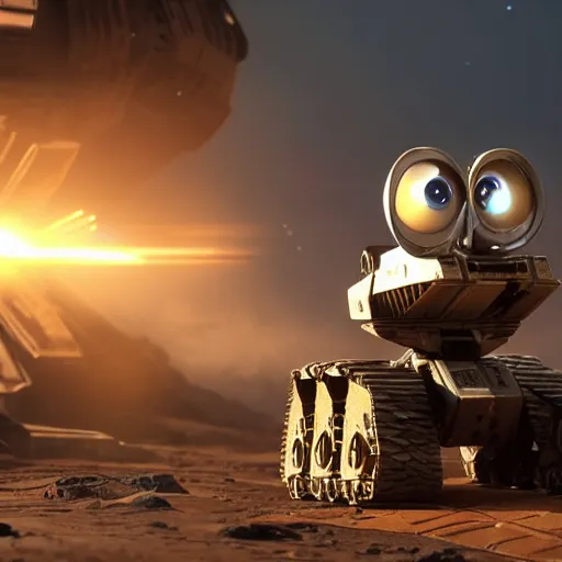 Image similar to photo of wall-e in a star wars movie scene, ultra detailed, god rays, 8k