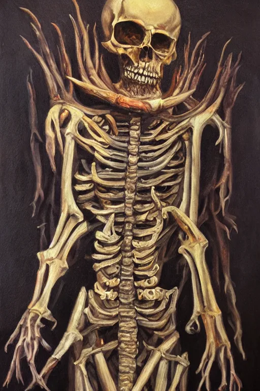 Image similar to lord of bones, oil painting