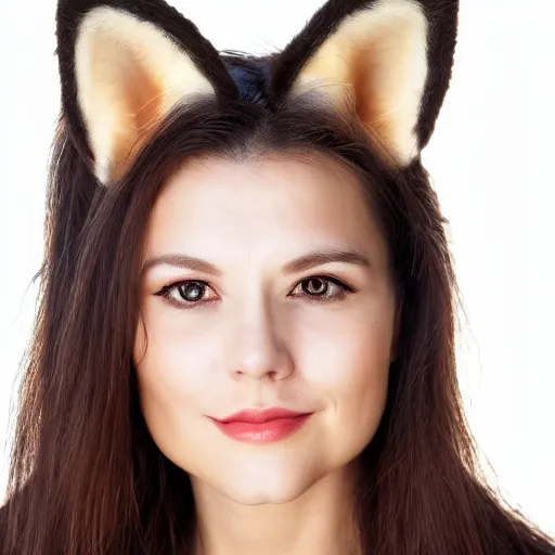 Image similar to woman with fox ears and fox facial features, close - up, headshot, detailed, symmetric