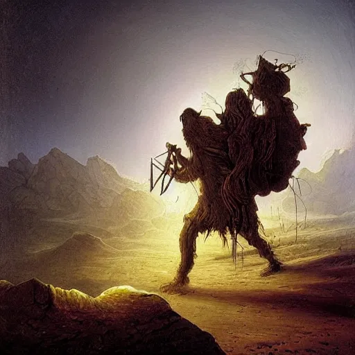 Prompt: A nomadic wanderer traversing a corrupted crystal desert by Jacek Yurka, Carl Gustav Carus