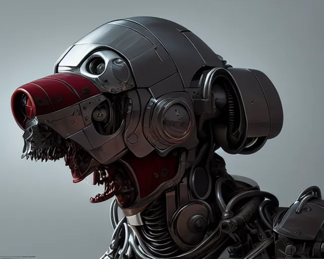 Image similar to portrait of terminator dachshund robot, mechanical, machine, octane render, concept art, sharp focus, hyper - realistic, intricate, detailed, eduard pronin, luka mivsek, ruan jia