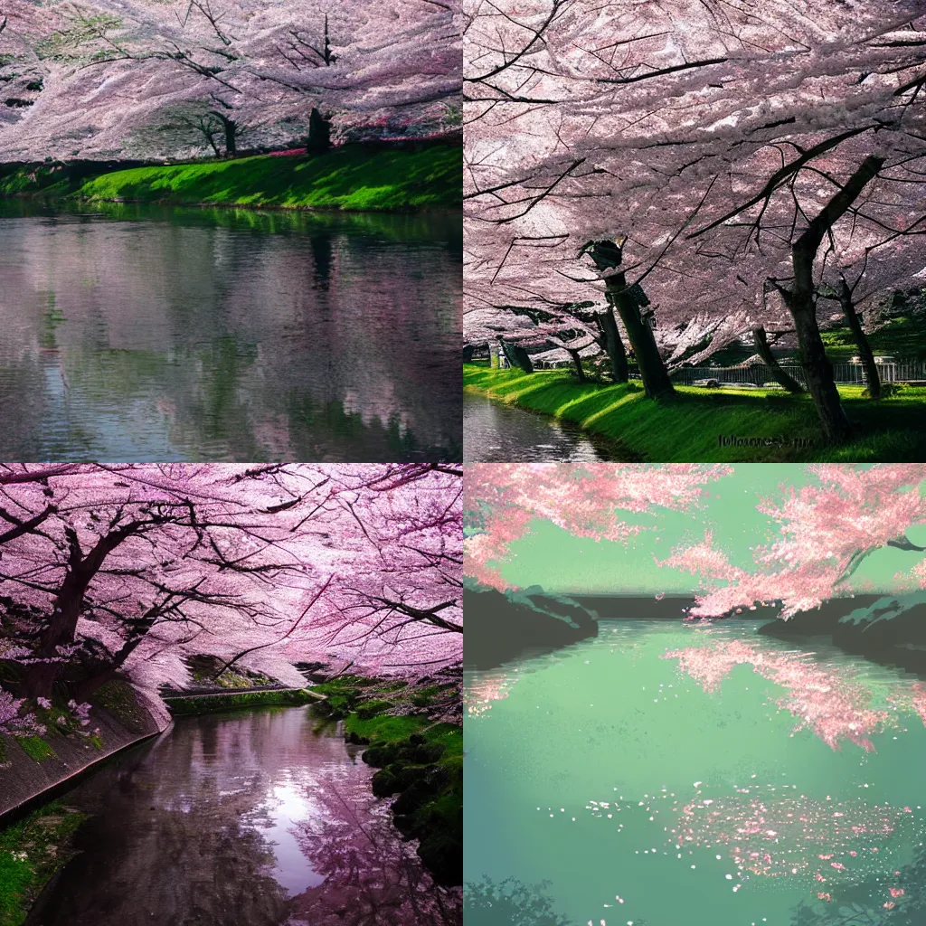 Prompt: cherry blossom forest by the river ， by makoto shinkai