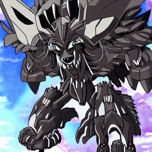 Image similar to zoids beast inspired by an african wild dog, anime, by studio trigger