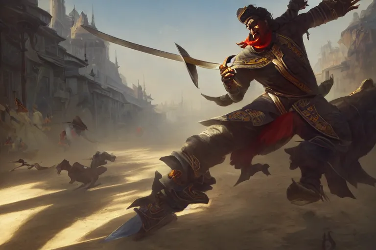 Image similar to a man with a sword charging sprint in an arena, organic painting, sunny day, matte painting, bold shapes, hard edges, street art, trending on artstation, by huang guangjian, gil elvgren, ruan jia, randy vargas, greg rutkowski