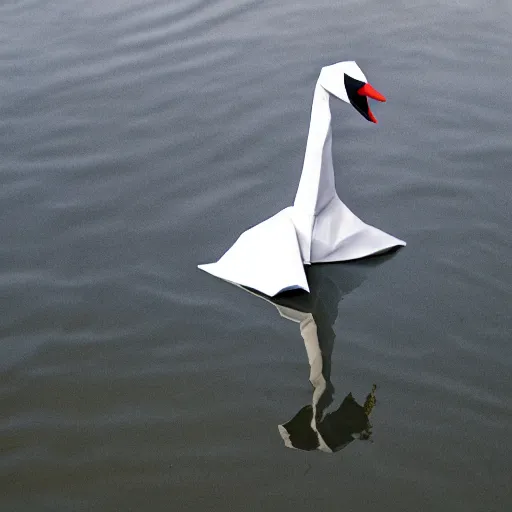 Image similar to origami swan floating on dark water