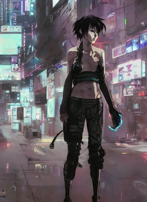 Prompt: hyper - realistic cyberpunk anime woman, standing on tokyo street, extreme detail, concept art, in style of yoji shinkawa, pan ren wei, col price, atey ghailan, by greg rutkowski, by greg tocchini, by james gilleard, by joe fenton, by kaethe butcher, aesthetic