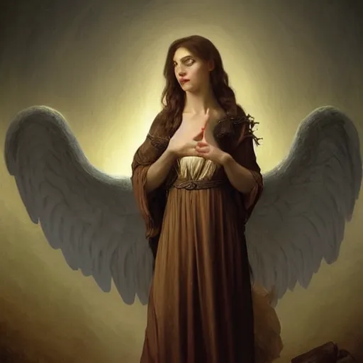 Image similar to angel standing in the front of gates of hell. angel is holdind large 6 of spades card. digital painting. art station. mood lighting. skindness, highly detailed, concept art, intricate, sharp focus, einar jonsson and bouguereau - h 1 2 0 0