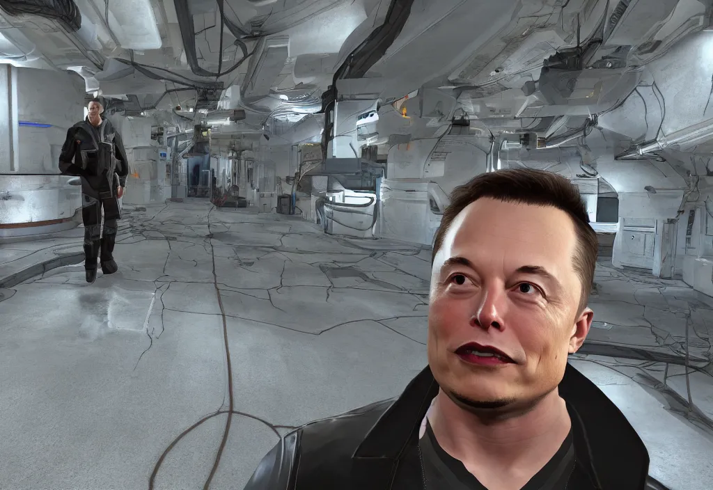 Prompt: elon musk in half life, elon musk in the video game half life, gameplay screenshot, close up, 3 d rendering. unreal engine. amazing likeness. very detailed.