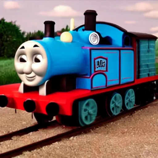 Prompt: mad max style thomas the tank engine