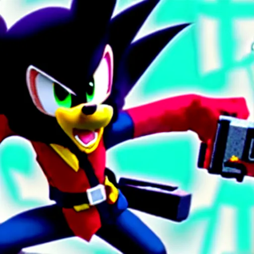 Image similar to shadow the hedgehog holding a gun