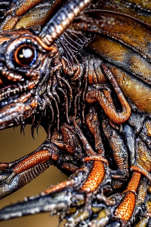 Prompt: photo taken of an epic intricate, ultra detailed, super realistic gritty, wet, slimy, lifelike sculpture of a nightmarish hellish insectoid creature created by weta workshop, zoomed in shots, photorealistic, sharp focus, white wall coloured workshop, extremely cold blueish colour temperature, f 0. 4, full body shot, golden ratio
