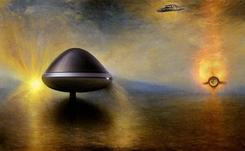 Image similar to Arrival Spaceship ufo by William Turner