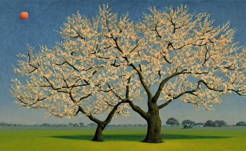 Image similar to a painting of an eicp magnificent peach blossom tree by david inshaw.