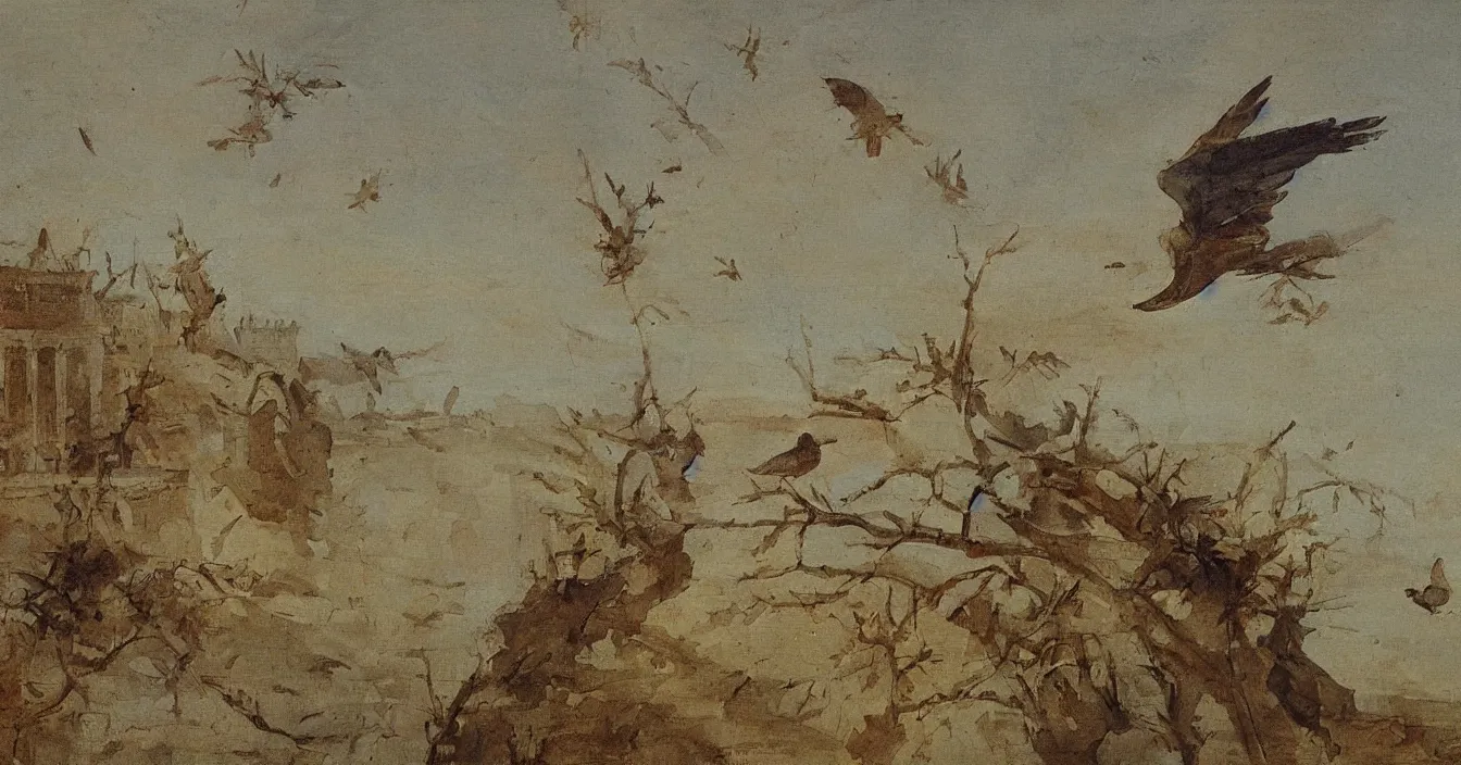 Prompt: Bird perspective, All roads lead to Rome, detail, great sense for composition, by best painter,