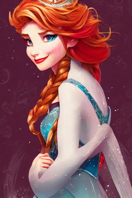 Prompt: elsa from frozen as steampunk, red hair, high fantasy, dnd, smooth, sharp focus, illustration, highly detailed, digital painting, artstation, concept art, by disney animation, rossdraws, alphonse mucha, frank fanzzeta, collectible card art