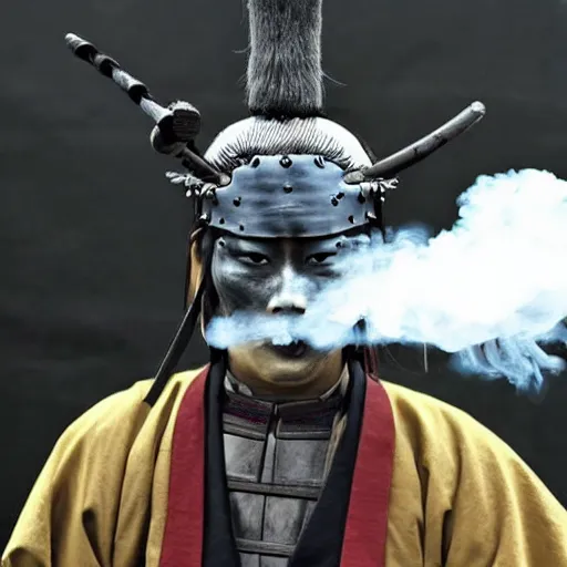 Image similar to a samurai warrior made of smoke, mystical magical :: by tim burton